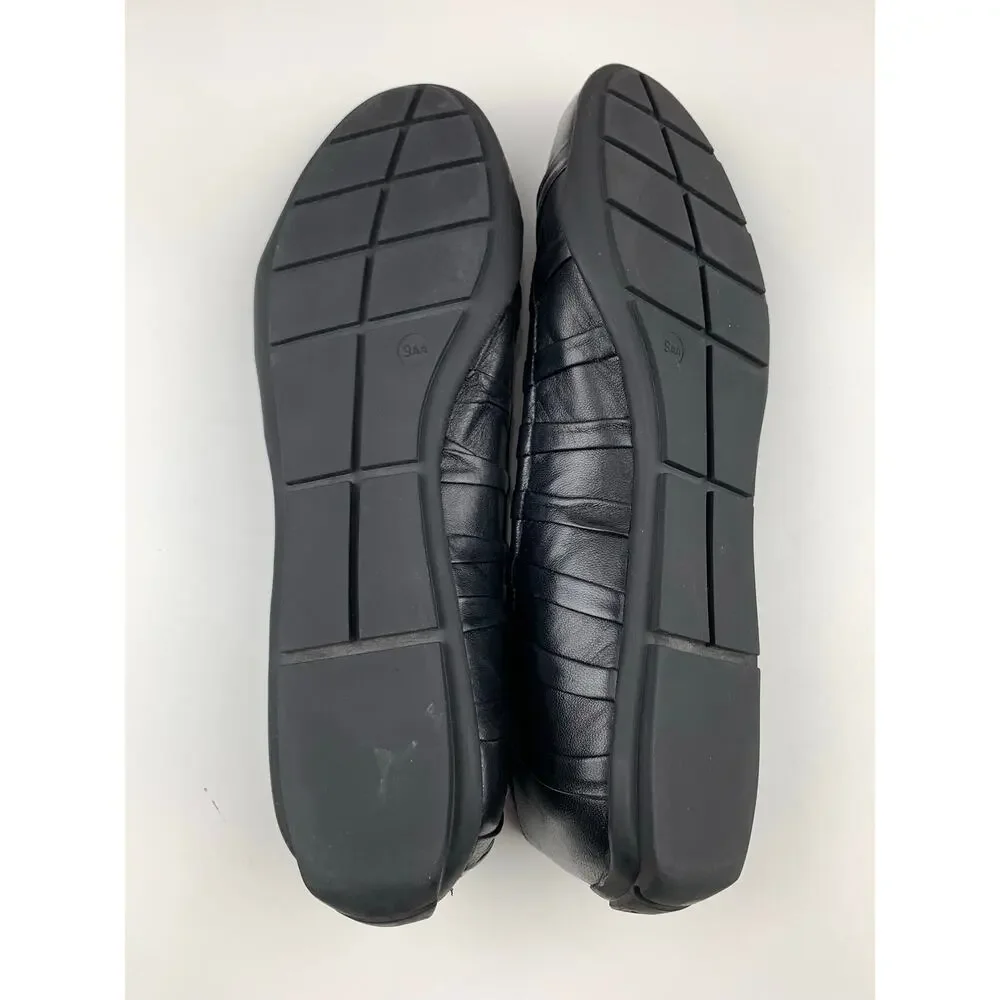 Talbots Ballet Flats Black Leather Pleated Slip On Shoes Women's 9 AA Narrow
